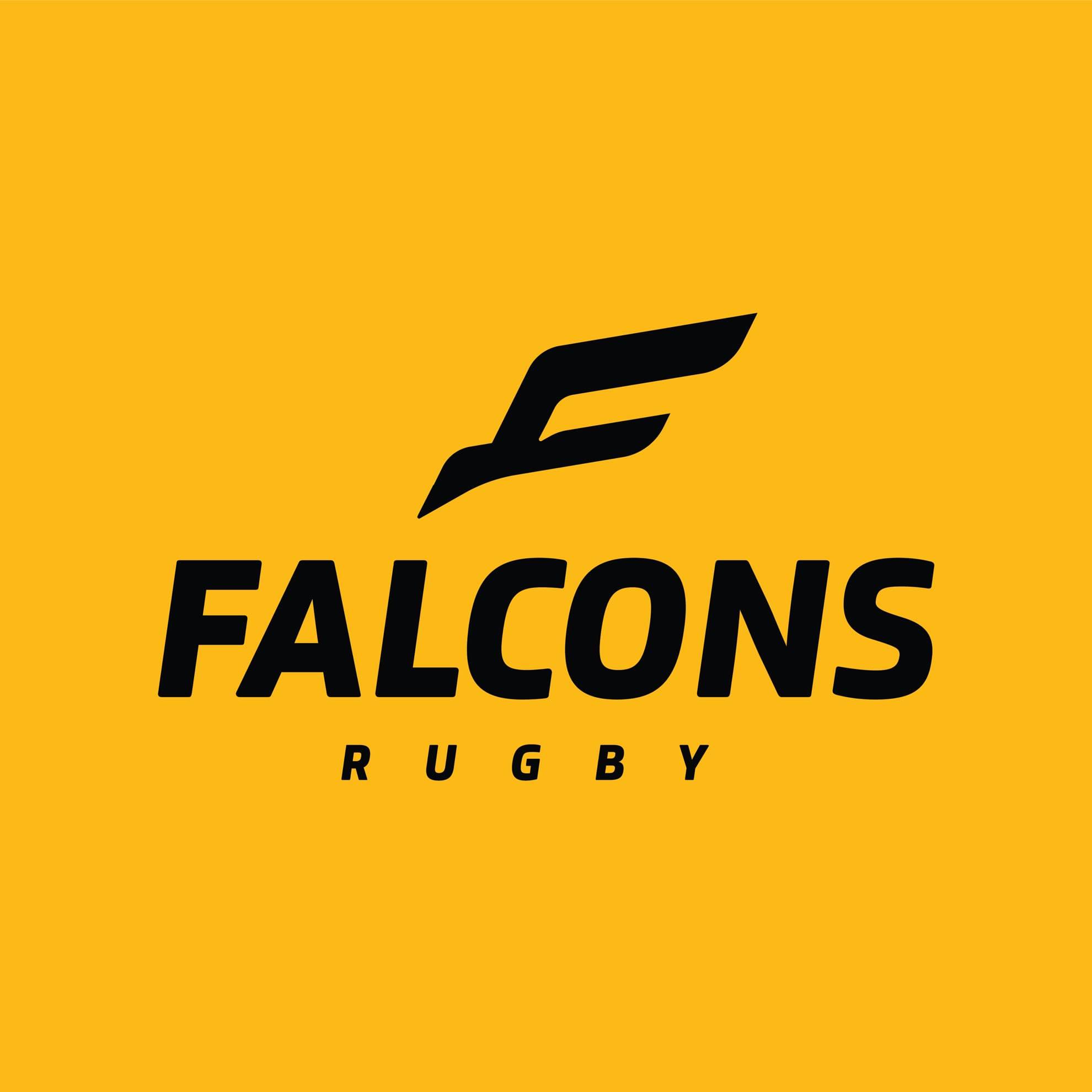 falcons-rugby-logo Falcons Rugby Logo, with a black letters, surrounded by yellow background.